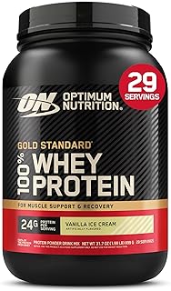 Optimum Nutrition Gold Standard Whey Protein Powder, Vanilla Ice Cream, 2LB | 24g 100% Whey Protein Per Serving, with BCAAs, Gluten Free, Banned Substance Tested, Easy Mixing, Muscle Support & Recovery