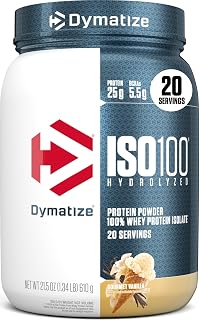 Dymatize ISO100 Protein Powder, 100% Whey Isolate, Gourmet Vanilla | 25g Protein, Hydrolyzed, Fast-Absorbing, Supports Muscle Health, 5.5g BCAAs, Gluten-Free, 20 Servings, 1.3 lb