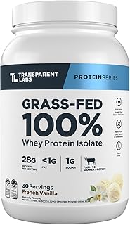 Transparent Labs Grass-Fed Whey Protein - 30 Servings, French Vanilla | Naturally Flavored, Gluten Free Whey Protein Powder with 28g of Protein per Serving & 9 Amino Acids