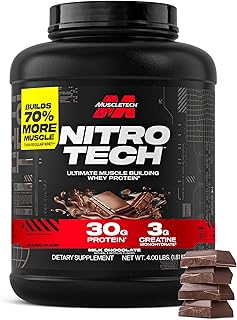 MuscleTech Whey Protein Powder (Milk Chocolate, 4LB) - 30g Protein | Nitro-Tech Ultimate Muscle Building Formula with Whey Protein Isolate - 3g of Creatine & 6.8g of BCAA - Packaging May Vary