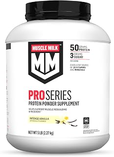 Muscle Milk Pro Series Protein Powder Supplement, Intense Vanilla, 5 Pound, 28 Servings, 50g Protein, 3g Sugar, 20 Vitamins & Minerals, NSF Certified for Sport, Workout Recovery, Packaging May Vary