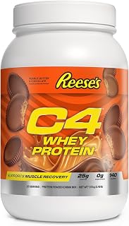 C4 Whey Protein, 25g of Protein, Reese's Peanut Butter & Chocolate, 28 Serv | Reese's Peanut Butter & Chocolate flavor with 25g whey protein and 0g added sugar for muscle recovery and support.