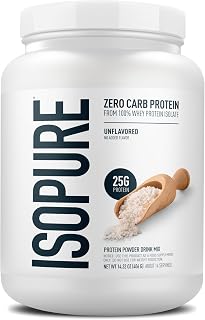 Isopure Zero Carb Whey Isolate Protein Powder, Unflavored 1 LB | 25g Protein Per Serving, 100% Whey Protein Isolate, Gluten Free, with Added Vitamins for Immune Support & Muscle Recovery