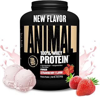 Animal 100% Whey Protein Powder, 20G High Protein | Strawberry 4LB | Pre & Post Workout Meal Replacement with BCAAs | Build Strength, Muscle & Recover Faster | Low Carb, Low Sugar, Great Taste