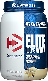 Dymatize Elite 100% Whey Protein Powder, L-Leucine, Quick Absorbing & Fast Digesting for Optimal Muscle Recovery, Gourmet Vanilla, 32 Oz