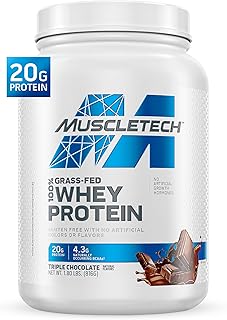 MuscleTech Grass-Fed Whey Protein Powder - Triple Chocolate, 1.8LB | Smoothie & Milkshake Mix Supports Muscle Gain & Recovery - 20g Protein - Non-GMO & Gluten-Free