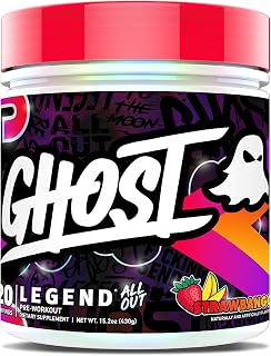 GHOST Legend All Out Pre-Workout Powder, Strawbango, 20 Servings | Pre-Workout Supplement for Men, Women - Energy & Pumps - 400MG Caffeine, Citrulline, Beta Alanine, Betaine, NO3-T, Sugar-Free