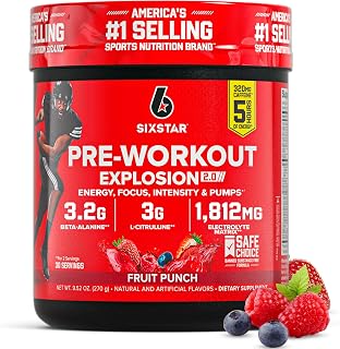 Six Star Pre-Workout Powder for Men & Women, Fruit Punch, 30 Servings | Preworkout Explosion 2.0 Energy Powder Drink Mix with Beta-Alanine & Caffeine - Energy, Focus, Intensity, & Muscle Pumps