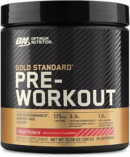 Optimum Nutrition Gold Standard Pre-Workout Powder, Fruit Punch, 10.6 Oz | Pre-Workout Powder with Caffeine, Creatine Monohydrate & Beta-Alanine for Energy, Focus, Recovery & Performance, Easy Mixing