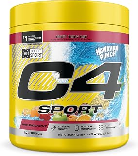 C4 Sport Pre Workout with 200mg Caffeine, Hawaiian Punch, 20 Servings | Zero sugar, electrolytes, creatine & beta-alanine for energy, hydration and endurance.