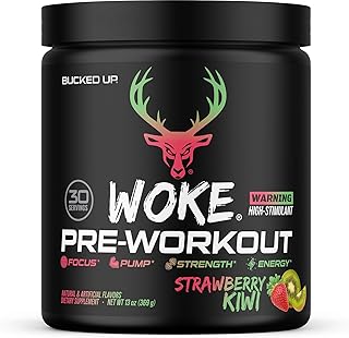 Bucked Up - Woke - HIGH STIM Pre Workout - Best Tasting - Focus Nootropic, Pump, Strength and Growth, 30 Servings (Strawberry Kiwi)