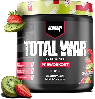 REDCON1 Total War Pre Workout Powder | Strawberry Kiwi | 320mg Caffeine + Citrulline Malate + Beta Alanine (30 Servings)