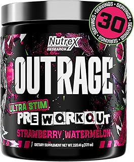 Outrage Ultra HIGH STIM Pre-Workout Powder for Men | 400mg Caffeine, L-Citrulline, Beta-Alanine, Creatine | Extreme Energy, Focus, Strength & Endurance (30 Servings, Strawberry Watermelon)