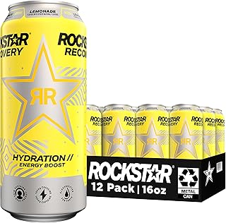 Rockstar Energy Drink with Caffeine Taurine and Electrolytes, Recovery Lemonade, 16oz (12 Pack) (Packaging May Vary)