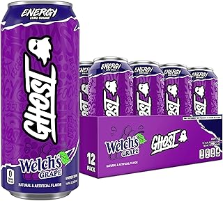GHOST Energy Drink, Zero Sugars, 12-Pack, Welch's Grape, 16oz | Energy & Focus Pre Workout Drink, No Artificial Colors, Gluten-Free, Vegan - 200MG Natural Caffeine, L-Carnitine, Taurine