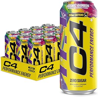 C4 Performance Energy Drink with Zero Sugar, Cosmic Rainbow, 12pk | 200mg caffeine and performance ingredients deliver explosive energy, endurance and focus.