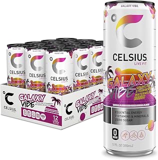 CELSIUS GALAXY VIBE Sparkling Strawberry Watermelon, Sugar Free Energy Drink, 12 Fl Oz (Pack of 12)