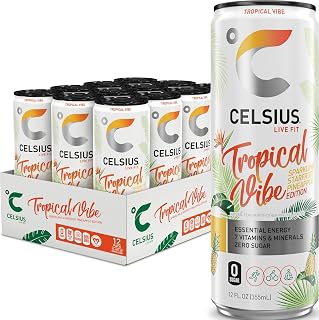 CELSIUS Sparkling Tropical Vibe, Functional Essential Energy Drink 12 Fl Oz (Pack of 12)