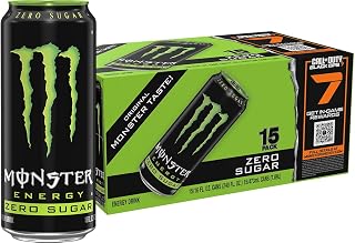 Monster Energy Zero Sugar, Green, Original, Low Calorie Energy Drink, 16 Ounce (Pack of 15), Can