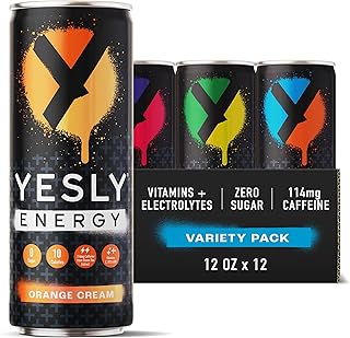Yesly Energy Drink, Variety Pack, Naturally Flavored Sparkling Energy Drink With Electrolytes, Magnesium, Potassium, Vitamin C, B6 & B12, Natural Caffeine From Green Tea, 12 Fl Oz Cans, 12 Pack