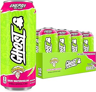 GHOST Energy Drink, Zero Sugars, 12-Pack, Warheads Sour Watermelon, 16oz | Energy & Focus Pre Workout Drink, No Artificial Colors, Gluten-Free, Vegan - 200MG Natural Caffeine, L-Carnitine, Taurine