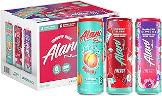 Alani Nu VARIETY PACK CHERRY SLUSH, JUICY PEACH, HAWAIIAN SHAVED ICE Sugar Free, Low Calorie Energy Drinks, 200mg Caffeine, Biotin B Vitamins, Zero Sugar, 10 Calories, 12 Fl Oz Cans, 12 Pack