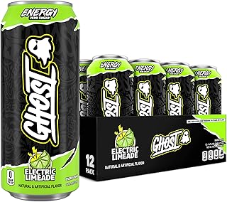 GHOST Energy Drink, Zero Sugars, 12-Pack, Electric Limeade, 16oz | Energy & Focus Pre Workout Drink, No Artificial Colors, Gluten-Free, Vegan - 200MG Natural Caffeine, L-Carnitine, Taurine