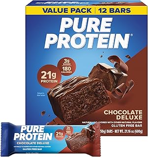 Pure Protein Chocolate Deluxe Protein Bars, 21g Protein, Gluten Free, 12 Ct | 3g Sugar, 190 Calories, Low Sugar* High Protein Snack