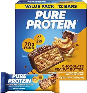 Pure Protein Chocolate Peanut Butter Protein Bars, 20g Protein, 12 Ct | 3g Sugar, 190 Calories, Low Sugar* High Protein Snack, Gluten Free