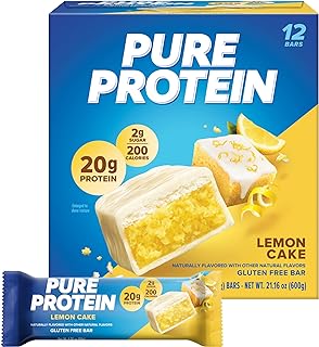 Pure Protein Pure Protein Bars, Lemon Cake, 20g Protein, Gluten Free, 12 Ct | 3g Sugar, 200 Calories, Low Sugar* High Protein Snack