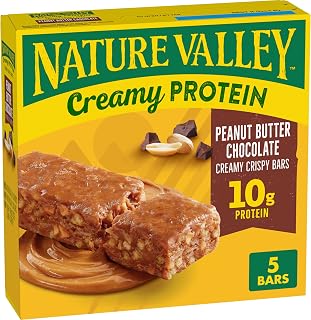 Nature Valley Peanut Butter Chocolate Creamy Protein Bar, 5 ct, 7.45 oz | 10g Protein per Serving, Crispy & Creamy Texture, Semisweet Chocolate & Whole Grain Oats, No Artificial Flavors