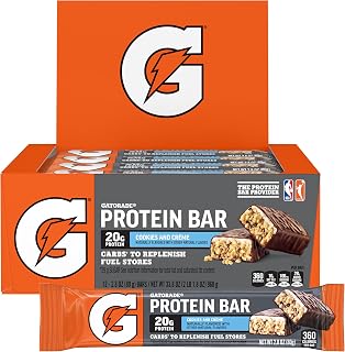 Gatorade Whey Protein Bars, Cookies & Crème, 2.8 oz bars (Pack of 12, 20g of protein per bar)
