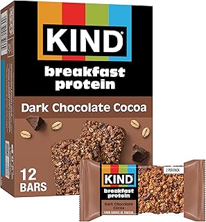 KIND Breakfast Protein Bars, Dark Chocolate Cocoa, Gluten Free, Low Sodium, Healthy Snacks, 8g Protein, 6 Count (6 Packs of 2 Bars)