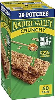 Nature Valley Crunchy Oats N Honey Granola Bars, 60 ct | Whole Grain Oats & Real Honey, 22g Whole Grain per Serving, No Artificial Flavors, Colors, or High Fructose Corn Syrup