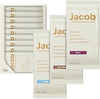 Jacob Bars, 20g Protein, Variety Pack 9pk - Grass-Fed, Seed Oil Free | Nothing Artificial, Clean Protein Bar