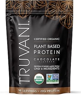 Truvani Organic Plant Based Protein Powder | Chocolate | 18 Servings | Vegan | 20g Pea Protein | Keto | Gluten & Dairy Free | Low Carb | No Added Sugar