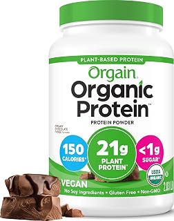Orgain Organic Vegan Protein Powder, Creamy Chocolate Fudge - 21g Plant Protein, 6g Prebiotic Fiber, Low Net Carb, No Lactose Ingredients, No Added Sugar, Non-GMO, For Shakes & Smoothies, 2.03 lb