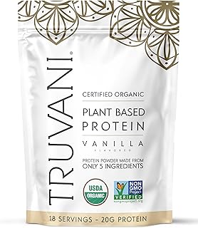 Truvani Organic Plant Based Protein Powder | Vanilla | 18 Servings | Vegan | 20g Pea Protein | Keto | Gluten & Dairy Free | Low Carb | No Added Sugar