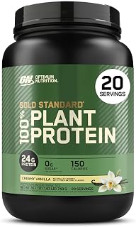 Optimum Nutrition Gold Standard 100% Plant Based Protein Powder, Gluten Free, Vegan Protein for Muscle Support and Recovery with Amino Acids - Creamy Vanilla, 20 Servings (Packaging May Vary)