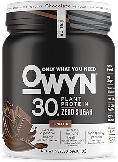 Owyn Only What You Need Pro Elite High Protein Powder, 30g Vegan Protein for Workout Recovery, Delicious Smooth Taste, Zero Sugar, Low Net Carbs, Chocolate, 12 Servings (1.32 LB)