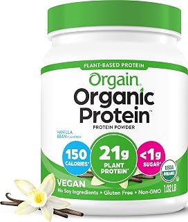 Orgain Organic Vegan 21g Protein Powder, Vanilla Bean, 1.02 lb | Plant based protein, 4g prebiotic fiber, no added sugar or lactose ingredients, non-GMO, for shakes & smoothies