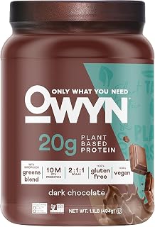 OWYN Only What You Need Chocolate Flavored Protein Powder, 20g Protein, 4g Sugar, 3g Fiber, Dairy Free, Plant Based Protein Powder, 1.1LB