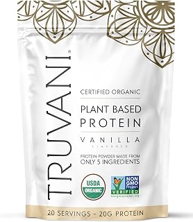 Truvani Organic Plant Based Protein Powder | Vanilla | 20 Servings | Vegan | 20g Pea Protein Per serving | Keto | Gluten & Dairy Free | Low Carb | No Added Sugar