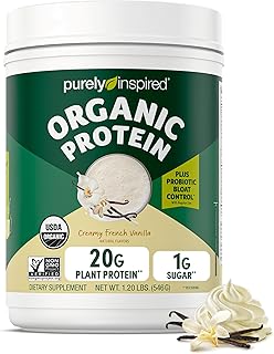Purely Inspired Plant-Based Protein Powder, Creamy French Vanilla | 20g of Pea Protein Powder for Smoothies & Shakes - Vegan & Organic - Dairy-Free & Gluten-Free - For Men & Women (16 Servings)