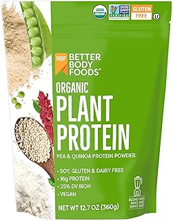 BetterBody Foods Organic Plant Protein Powder 12.7 Oz, Unflavored, Isolate | Plant Protein Isolate, Essential Amino Acids, BCAAs, Vegan, Dairy-Free, Pea protein, Organic Quinoa Powder, Protein Shake