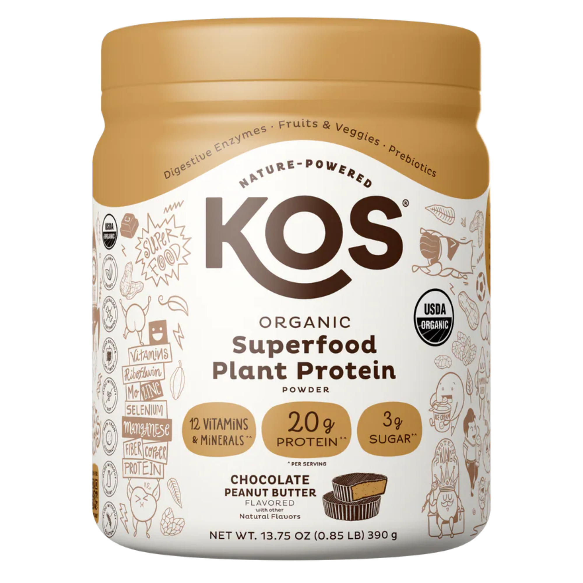 KOS Organic Plant Protein, Chocolate Peanut Butter, 10 Servings