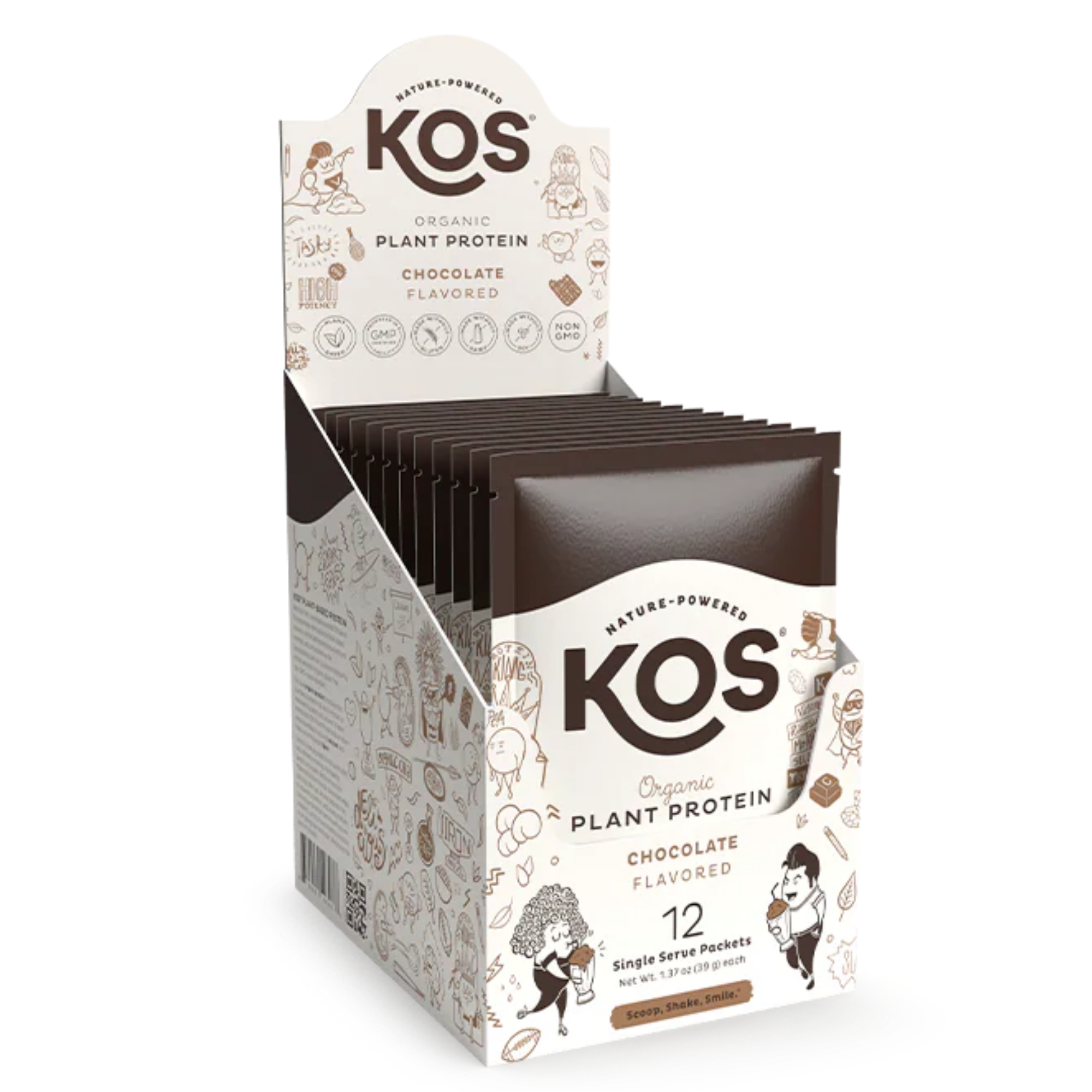 KOS Organic Plant Protein, Chocolate, 12 Count