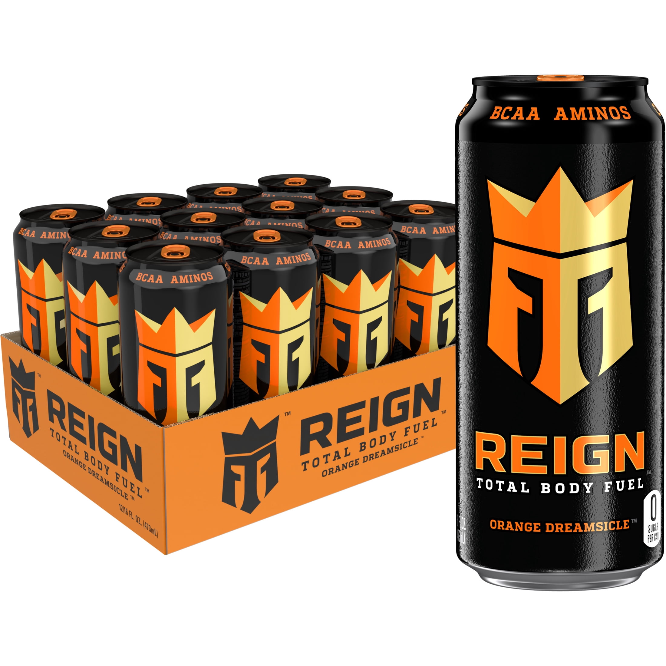 Reign Total Body Fuel Orange Dreamsicle Energy Drink, Zero Sugar, 12-Pack, 16 Oz Cans