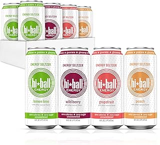 Hiball Clean Energy Drink, Variety Pack, 16 fl oz (8 Pack) | Zero Sugar, Zero Calorie Sparkling Water, 160 mg Organic Caffeine, 50 mg Organic Ginseng, 50 mg Organic Guarana & B Vitamins