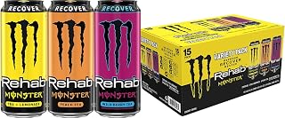 Monster Energy Rehab LPWBT, Variety Pack, Energy Iced Tea, 15.5 Ounce | Pack of 15